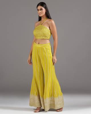 Yellow embroidered silk Co Ord Set 5