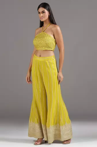 Yellow embroidered silk Co Ord Set