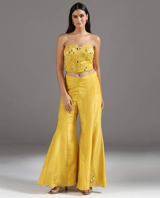 Yellow embroidered net Co Ord Set 1