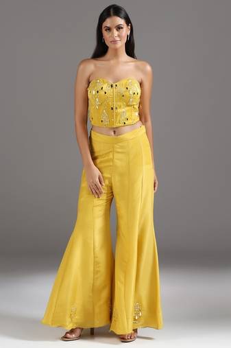 Yellow embroidered net Co Ord Set