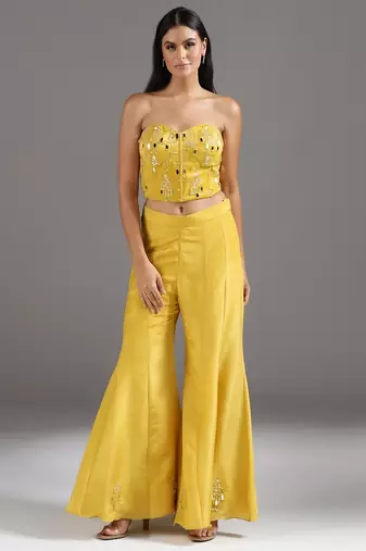Yellow embroidered net Co Ord Set