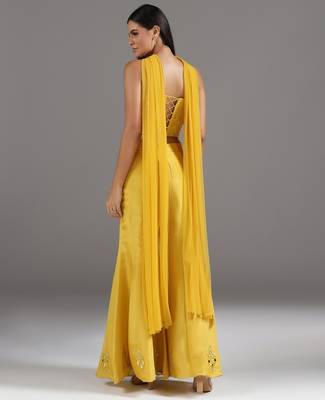 Yellow embroidered net Co Ord Set 2