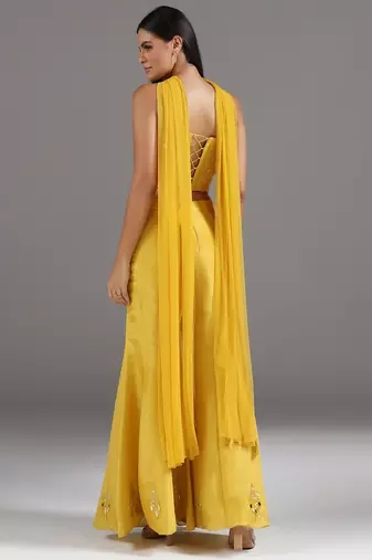 Yellow embroidered net Co Ord Set