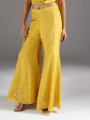 Yellow embroidered net Co Ord Set 3
