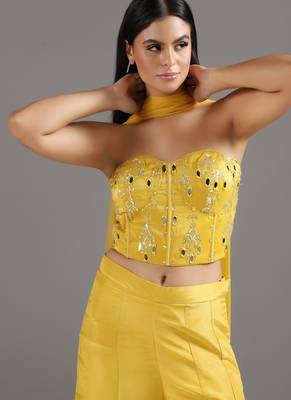 Yellow embroidered net Co Ord Set 4