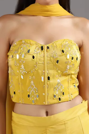 Yellow embroidered net Co Ord Set