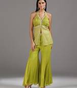 Green embroidered georgette co ord set