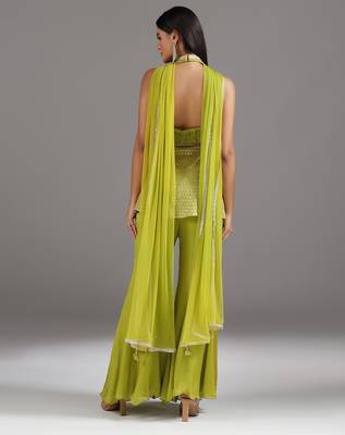 Green embroidered georgette co ord set 2