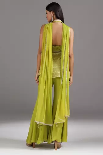 Green embroidered georgette co ord set