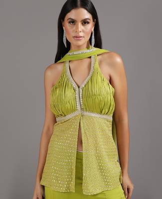 Green embroidered georgette co ord set 3