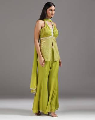 Green embroidered georgette co ord set 4