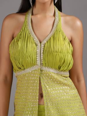 Green embroidered georgette co ord set 5