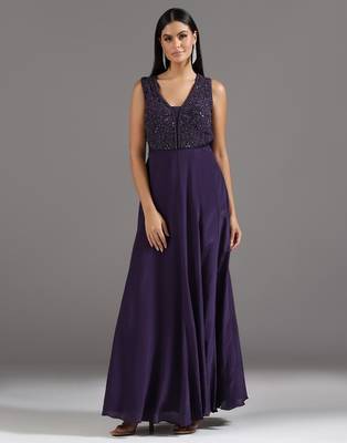 Purple embroidered crepe anarkali 1