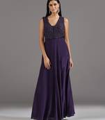 Purple embroidered crepe anarkali