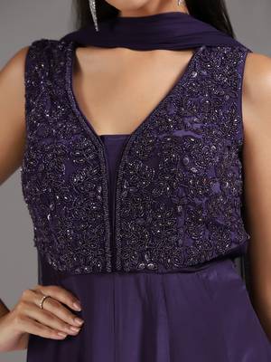 Purple embroidered crepe anarkali 4