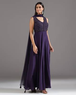 Purple embroidered crepe anarkali 5