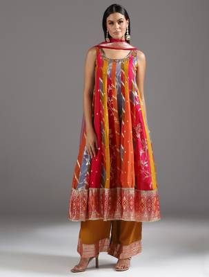 Multicolor printed silk anarkali 1