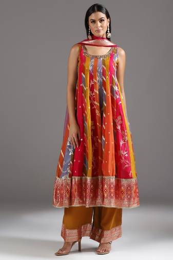 Multicolor printed silk anarkali