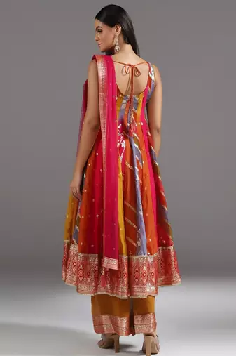 Multicolor printed silk anarkali