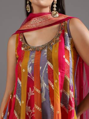 Multicolor printed silk anarkali 4