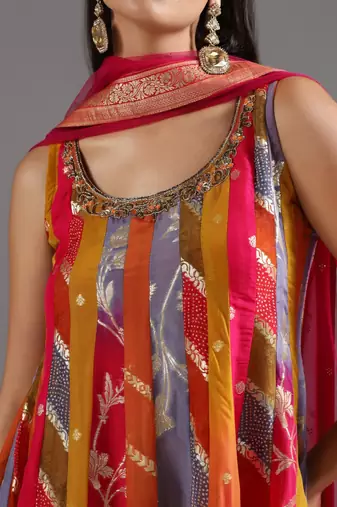 Multicolor printed silk anarkali