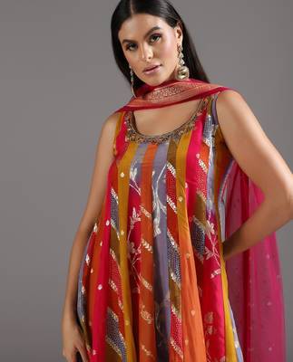 Multicolor printed silk anarkali 5