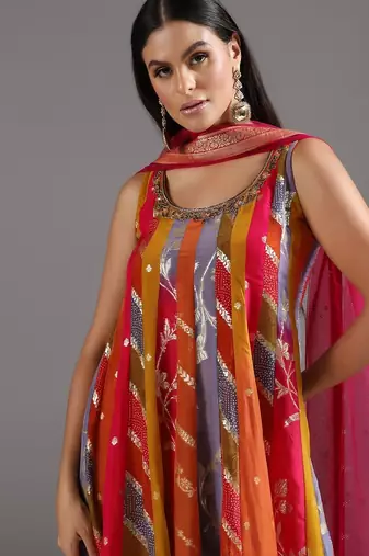 Multicolor printed silk anarkali