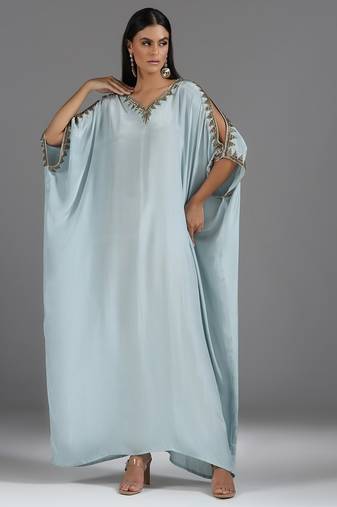 Blue embroidered crepe kaftan