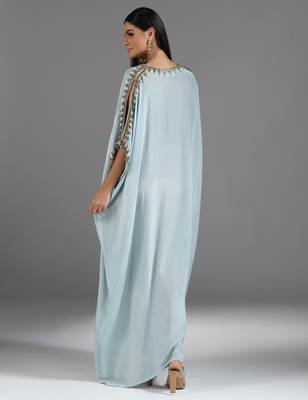Blue embroidered crepe kaftan 2