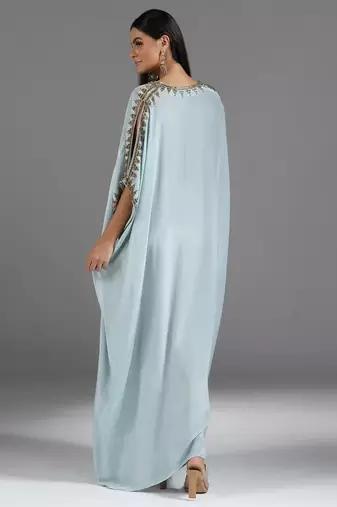 Blue embroidered crepe kaftan