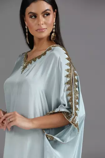 Blue embroidered crepe kaftan