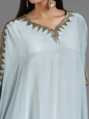 Blue embroidered crepe kaftan 4