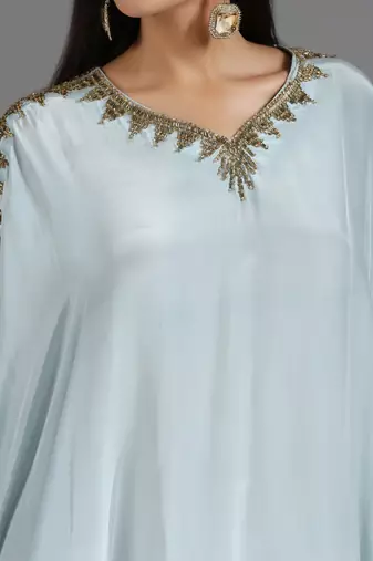 Blue embroidered crepe kaftan
