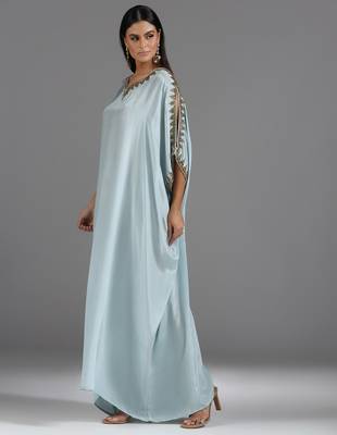 Blue embroidered crepe kaftan 5