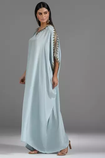 Blue embroidered crepe kaftan