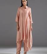 Peach plain silk kurta set