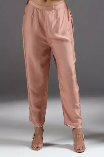Peach plain silk kurta set