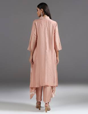 Peach plain silk kurta set 3