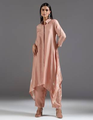 Peach plain silk kurta set 5