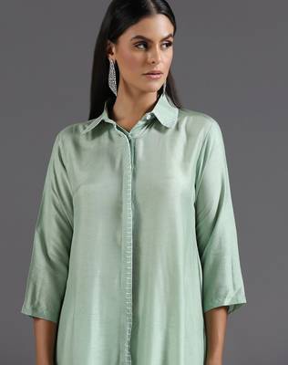 Green plain silk kurta set 5