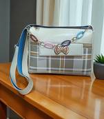 Trendy Checkered Sling Bag with Bow Charm & Multicolor Chain | Stylish Women’s Crossbody Bag