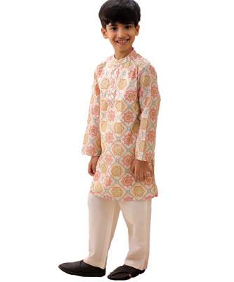 Off white printed silk kurta set 2