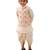 Off white printed silk nehru jacket set