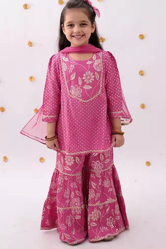 Pink printed rayon sharara