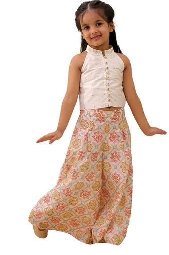 Off white printed silk co ord set