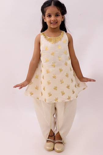 Off white printed chanderi kurta set