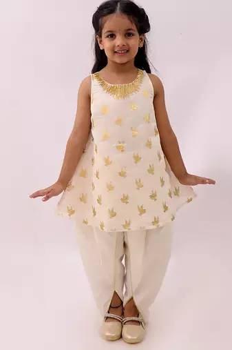 Off white printed chanderi kurta set