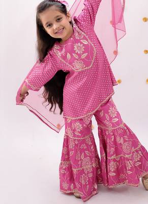 Pink printed rayon sharara 2