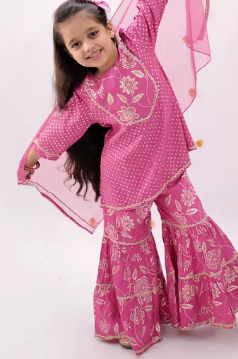 Pink printed rayon sharara