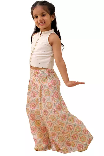 Off white printed silk co ord set